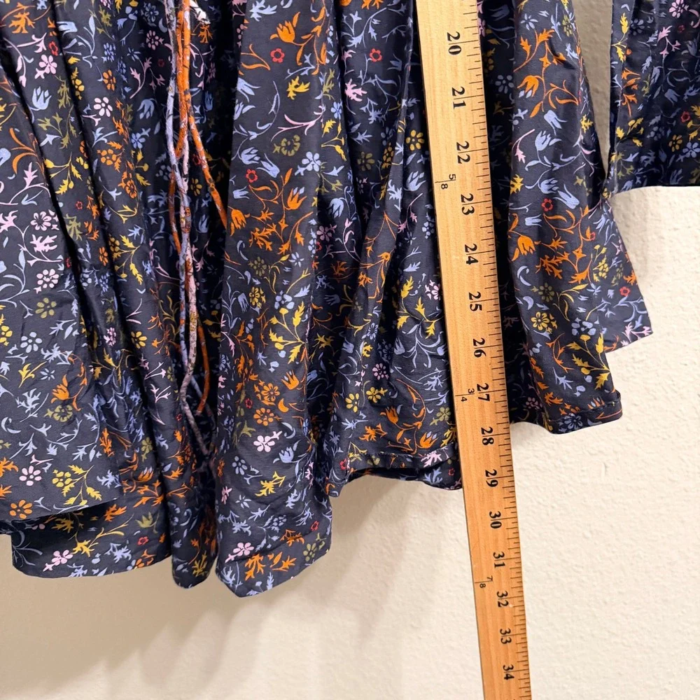 Elliette Tate Floral Silk‎ Mini Dress Womens 4 Navy Blue Rope Belted Bloomcore
